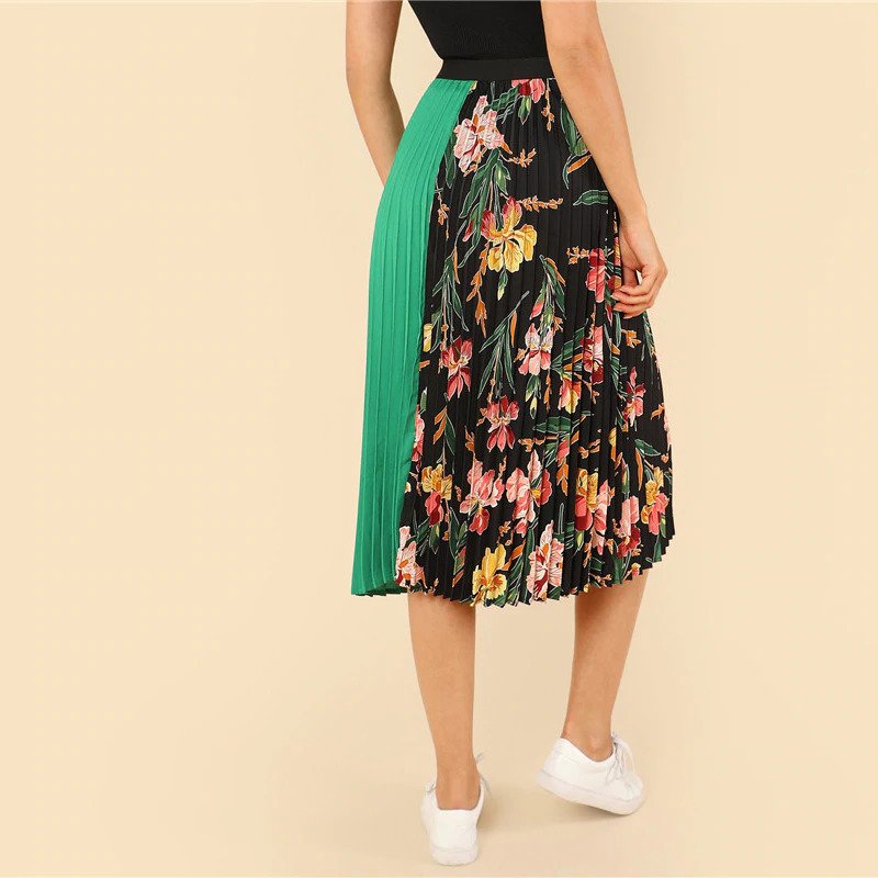 Women Pleated Fashion Polyester Clothing Elastic Waist Skirt - Image 3