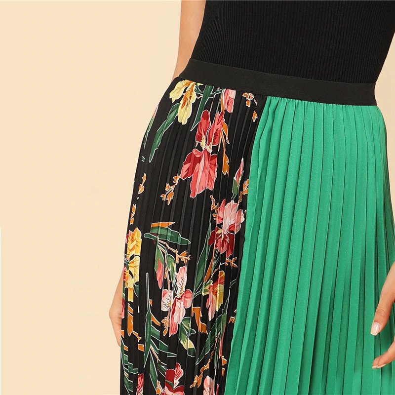 Women Pleated Fashion Polyester Clothing Elastic Waist Skirt - Image 4