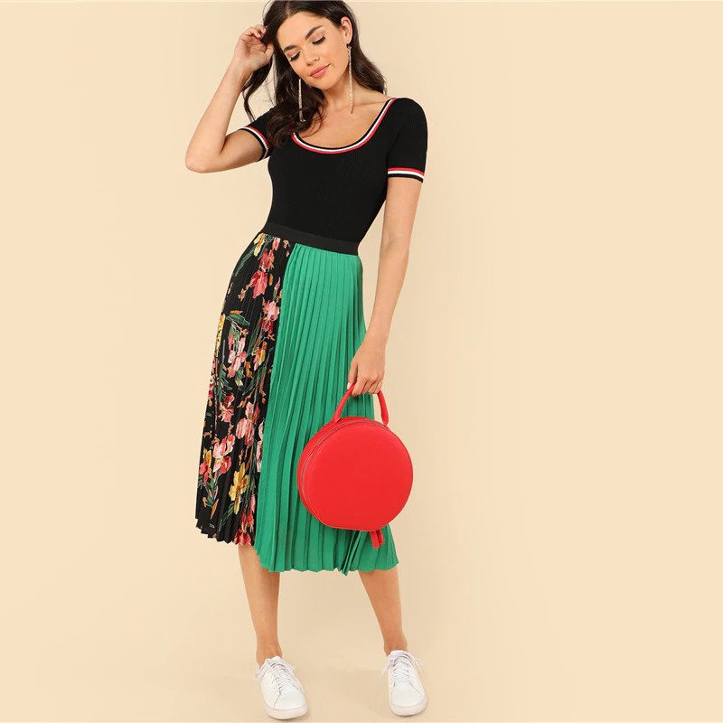 Women Pleated Fashion Polyester Clothing Elastic Waist Skirt - Image 5