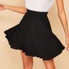 Women Preppy Black Solid Above Knee Skirt