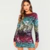 Women Round Neck Long Sleeve Night Out Party Dress