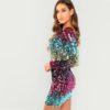 Women Round Neck Long Sleeve Night Out Party Dress - Image 2