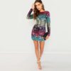Women Round Neck Long Sleeve Night Out Party Dress - Image 4