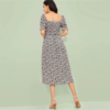 Women Ruffle Trim Boho Square Neck Floral Shirred Dress - Image 2