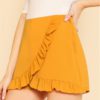 Women Ruffle Trim Overlap Skort Vacation Mid Waist Zipper Fly Shorts