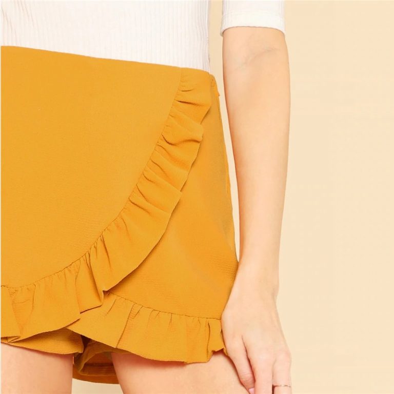 Women Ruffle Trim Overlap Skort Vacation Mid Waist Zipper Fly Shorts - Image 3