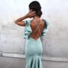 Women Ruffles Butterfly Sleeveless Backless Mermaid Party Dress - Image 2