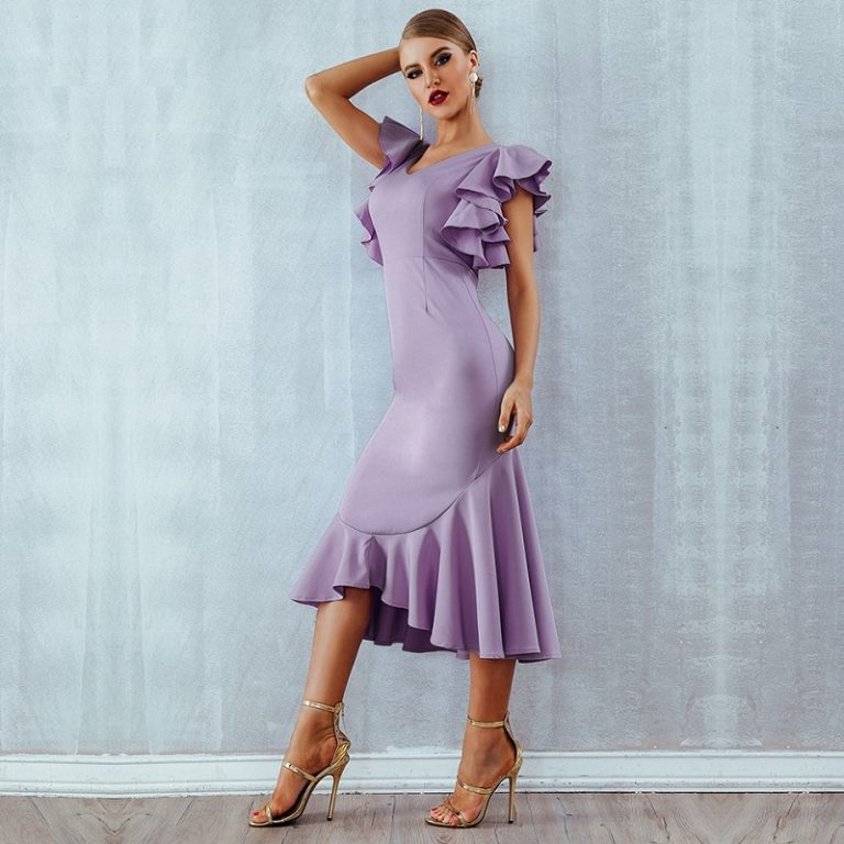 Women Ruffles Butterfly Sleeveless Backless Mermaid Party Dress - Image 4