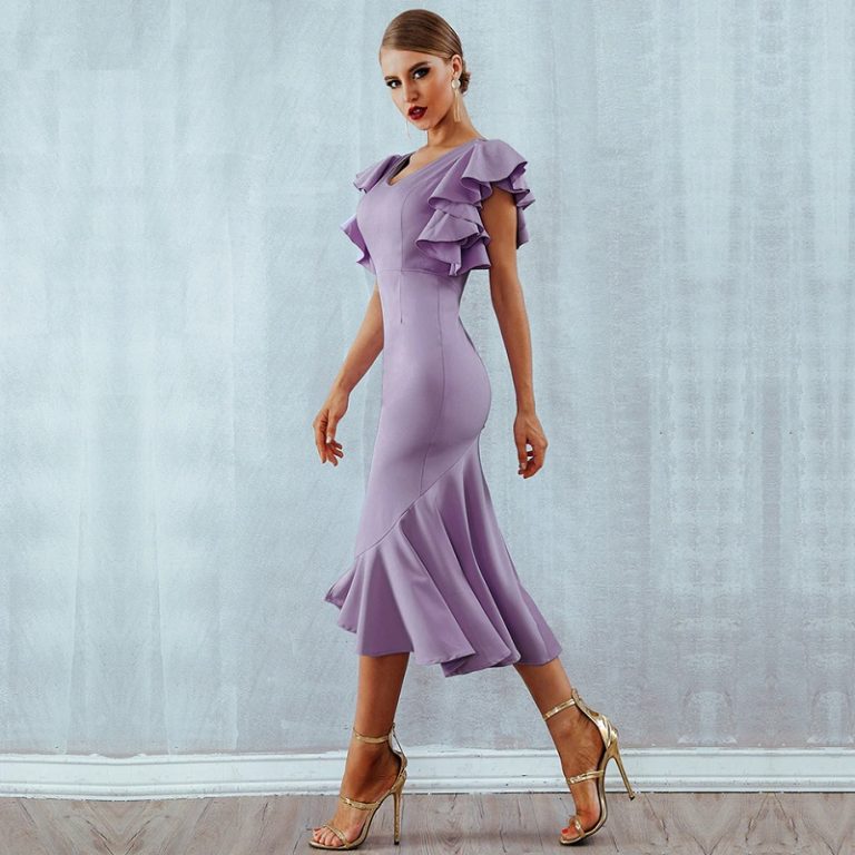 Women Ruffles Butterfly Sleeveless Backless Mermaid Party Dress - Image 5