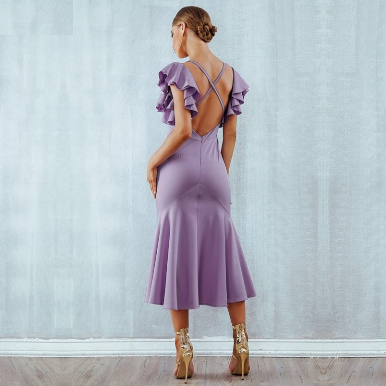 Women Ruffles Butterfly Sleeveless Backless Mermaid Party Dress - Image 6