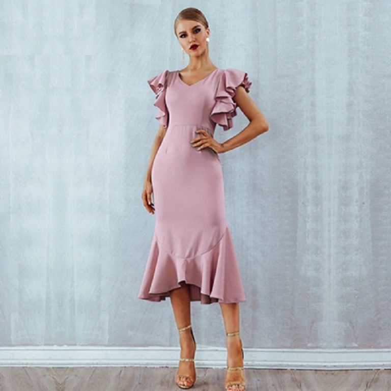Women Ruffles Butterfly Sleeveless Backless Mermaid Party Dress - Image 7