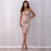 Women Sequined Deep V Neck Club Dress Backless Evening Party Dress - Image 5