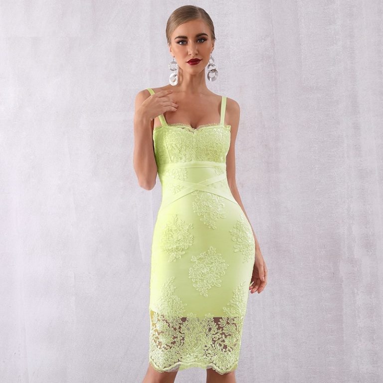 Women Sexy Lace Spaghetti Strap Bodycon Party Dress