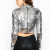 Women Sexy Sequin Long Sleeve Glitter Crop Top - Image 3