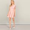 Women Short Sleeve Lace Bodice V Neck Office Lady Short Dress - Image 4