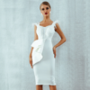Women Short Sleeve Sexy Feather Pearl Evening Club Dress