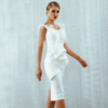 Women Short Sleeve Sexy Feather Pearl Evening Club Dress - Image 5
