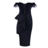 Women Short Sleeve Sexy Feather Pearl Evening Club Dress - Image 7