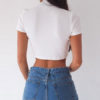 Women Short Sleeve Stand Collar Lace Up Crop Top - Image 3
