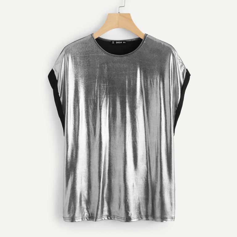 Women Silver Short Sleeve O Neck Regular Fit T-shirt - Image 3