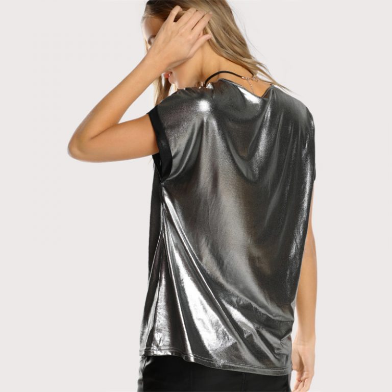 Women Silver Short Sleeve O Neck Regular Fit T-shirt - Image 9