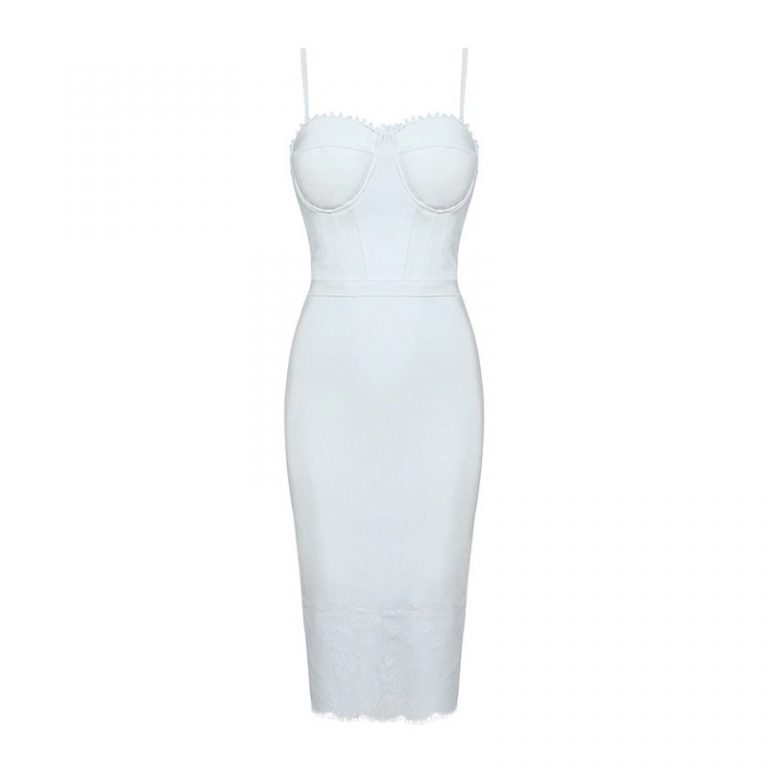 Women Sleeveless Lace Spaghetti Strap Evening Party Bodycon Dress - Image 4