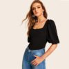 Women Slim Fit Elegant Half Sleeve Solid T shirts - Image 3
