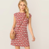 Women Stand Collar Zip Back Ditsy Floral Fit And Flare Short Slim Dress