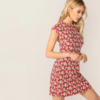 Women Stand Collar Zip Back Ditsy Floral Fit And Flare Short Slim Dress - Image 3