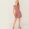 Women Stand Collar Zip Back Ditsy Floral Fit And Flare Short Slim Dress - Image 4