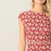 Women Stand Collar Zip Back Ditsy Floral Fit And Flare Short Slim Dress - Image 5