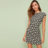 Women Stand Collar Zip Back Ditsy Floral Fit And Flare Short Slim Dress - Image 6