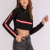 Women Stripe Zipper Long Sleeve Stand Collar Crop Top