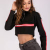 Women Stripe Zipper Long Sleeve Stand Collar Crop Top - Image 2