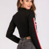 Women Stripe Zipper Long Sleeve Stand Collar Crop Top - Image 3