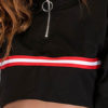 Women Stripe Zipper Long Sleeve Stand Collar Crop Top - Image 4