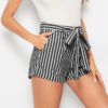 Women Striped Casual Mid Waist Shorts
