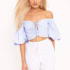 Women Striped Lace Up Off The Shoulder Crop Top
