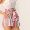 Women Striped Paper bag Waist Slant Pocket Belted Shorts - Image 4