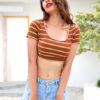 Women Striped Short Sleeve Crop Top - Image 3