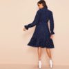 Women Tie Neck Allover Heart Print Flounce Sleeve Midi Dress - Image 2