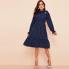 Women Tie Neck Allover Heart Print Flounce Sleeve Midi Dress - Image 3