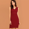 Women V Neck Party Pencil Dress Sleeveless Bodycon Dress
