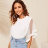 Women White Solid Elegant Half Sleeve Round Neck Tshirt