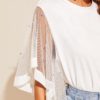 Women White Solid Elegant Half Sleeve Round Neck Tshirt - Image 3