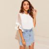 Women White Solid Elegant Half Sleeve Round Neck Tshirt - Image 4