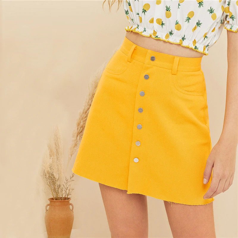 Womens Boho Mid Waist Skirt Solid Casual Cotton A Line Skirt - Image 2