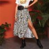 Womens Mid Waist Casual Vacation Sexy Flared Long Skirt