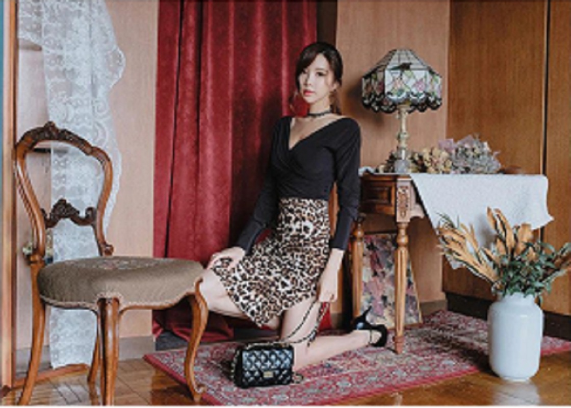 sexy v neck blouse + high waist leopard skirts suit bandage - Image 5