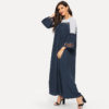 Abaya Navy Floral Flare Sleeve Lace Applique Belted Maxi Dress - Image 3